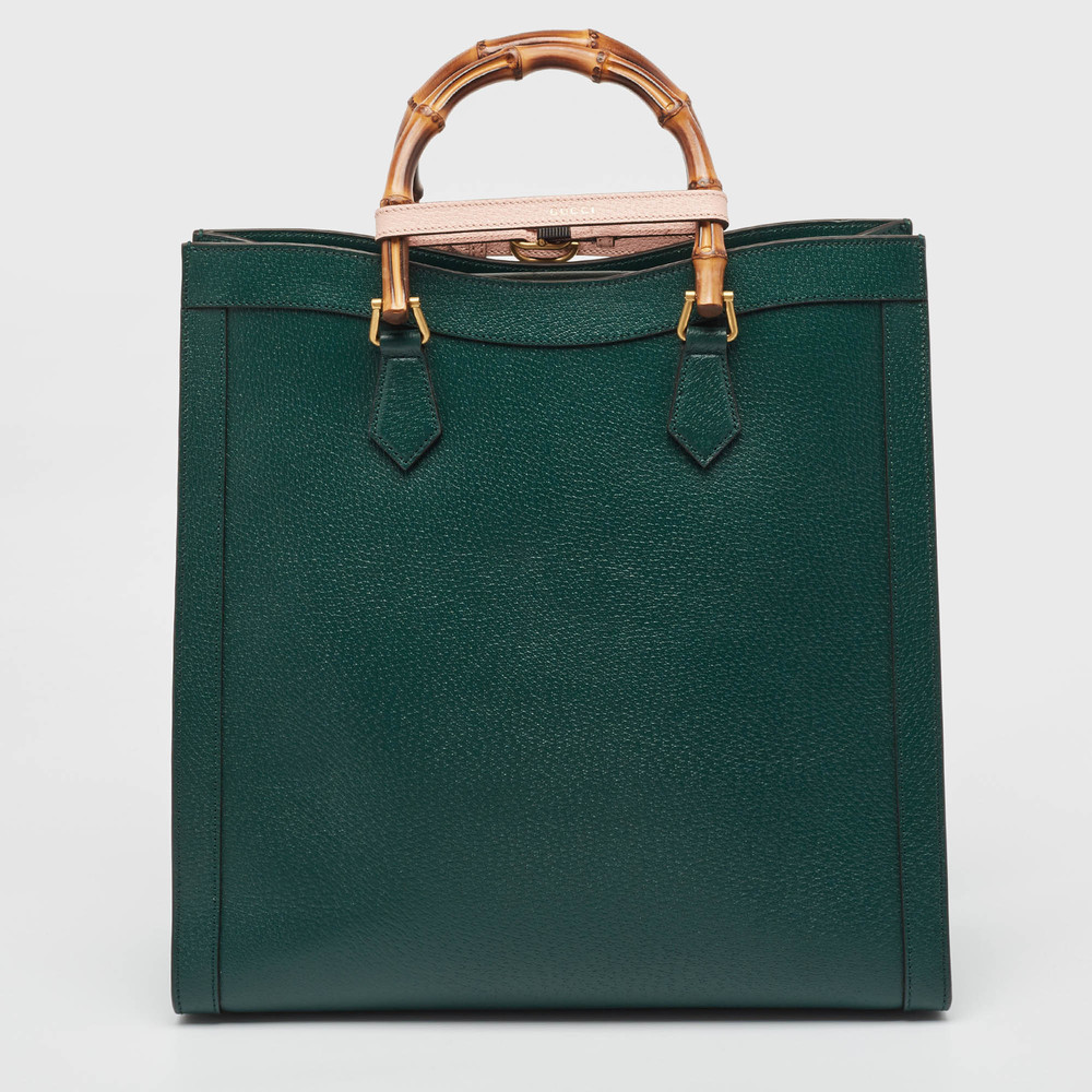 GUCCI Green Leather Bamboo Diana Tote - Picture 4 of 8